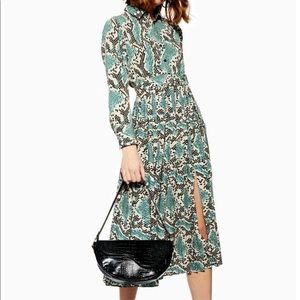 Topshop python print pleated shirt midi dress
